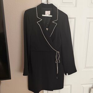cinq a sept Black Wrap Blazer Dress with Silver Trim size 6